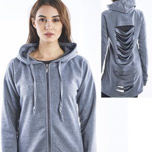 LIGHT GREY CUT OUT FLEECE HOODED DRESS